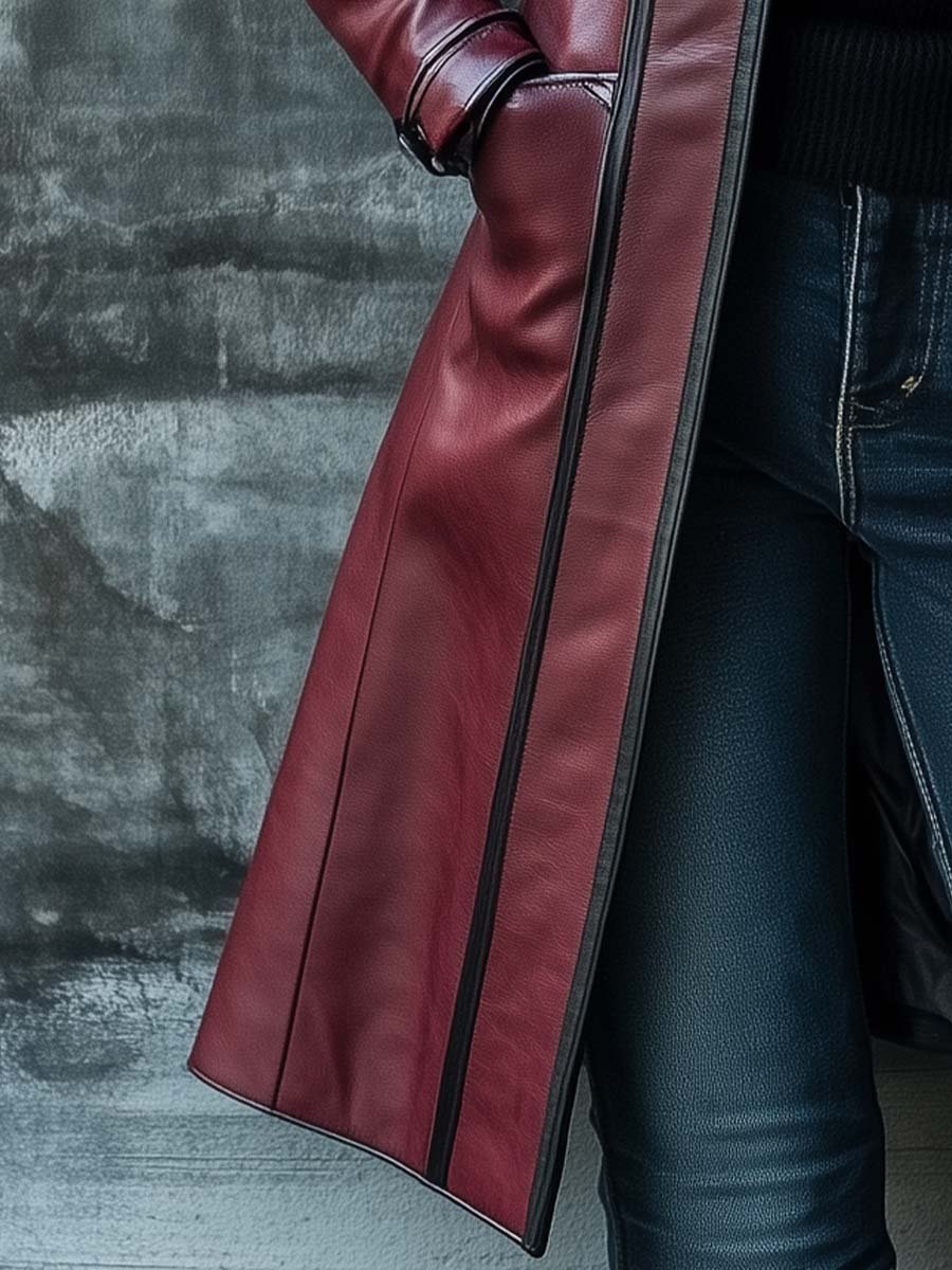 (clearance) Women's Retro Contrast Color Stand Collar Leather Coat