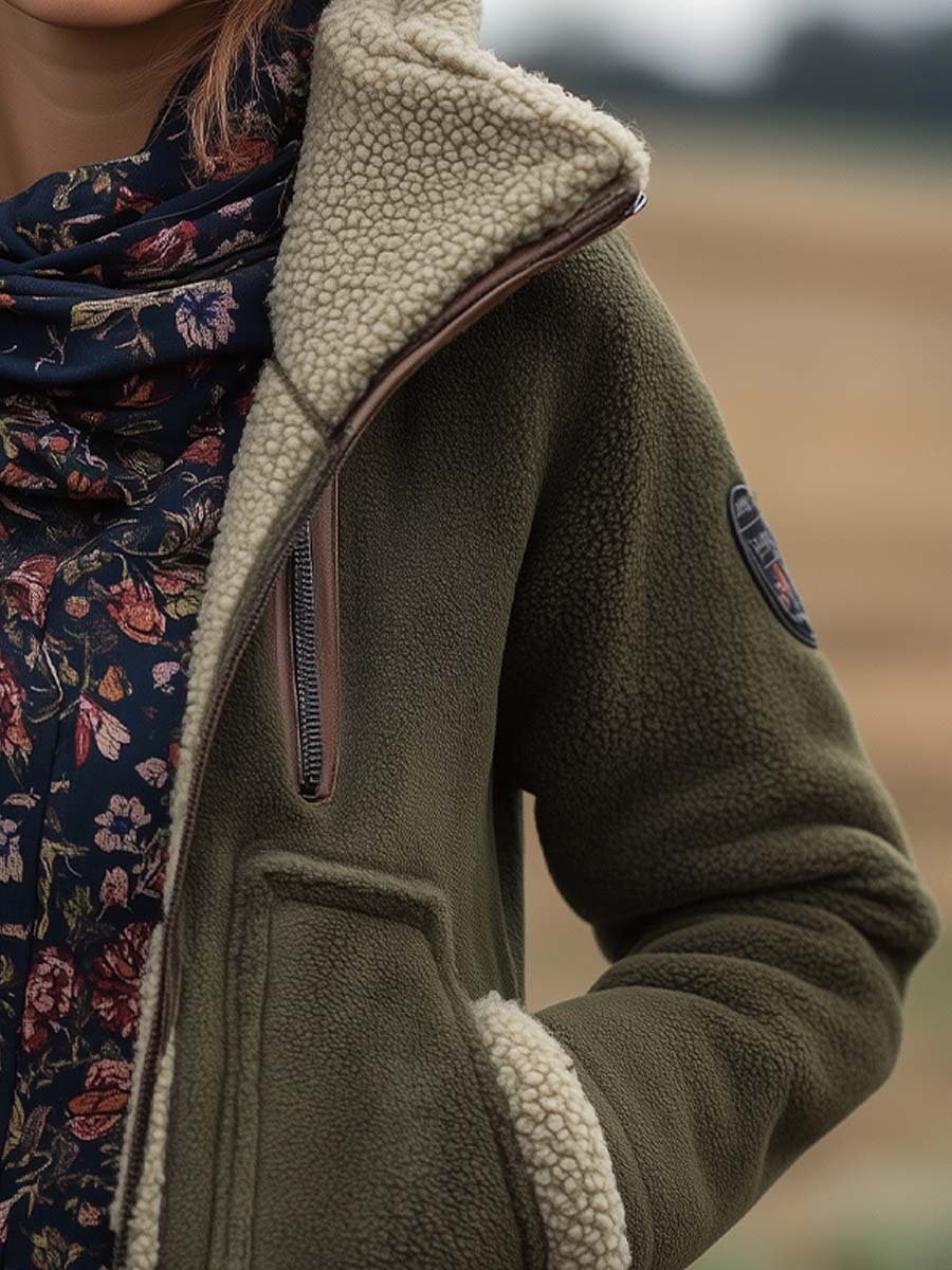 (clearance)Women's Vintage Turtleneck Sherpa Jacket