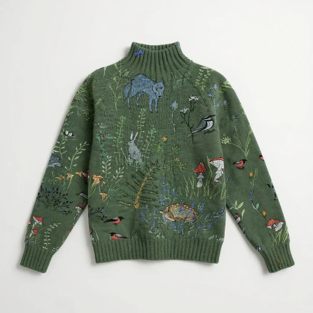 HANA™ | Cozy Knitted Sweater with Forest-Inspired Print