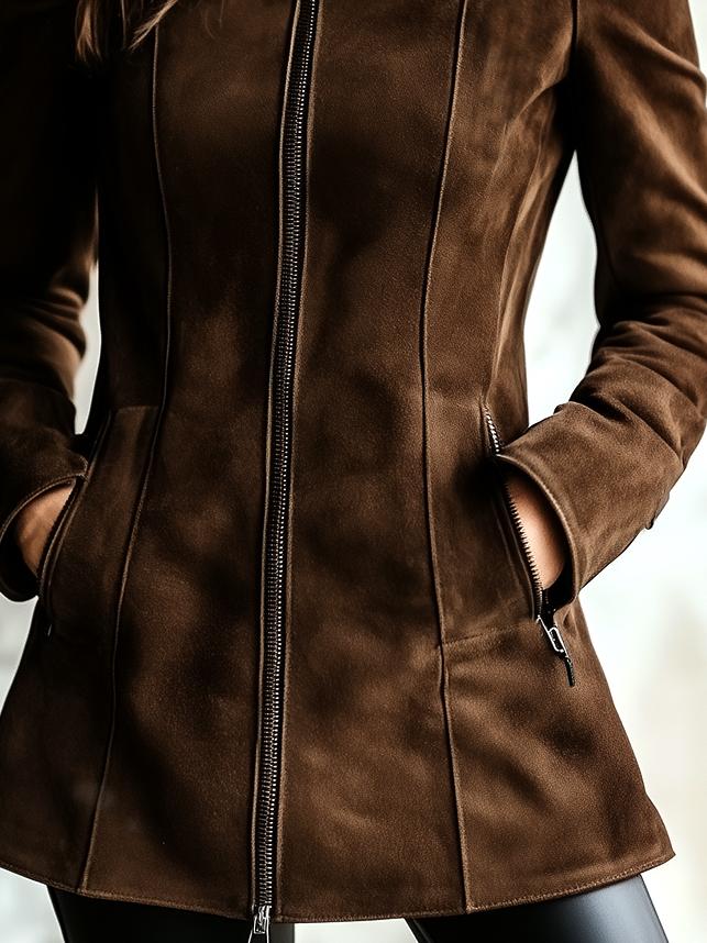 (clearance) Vintage Waist-cinched Double Zipper Suede Jacket