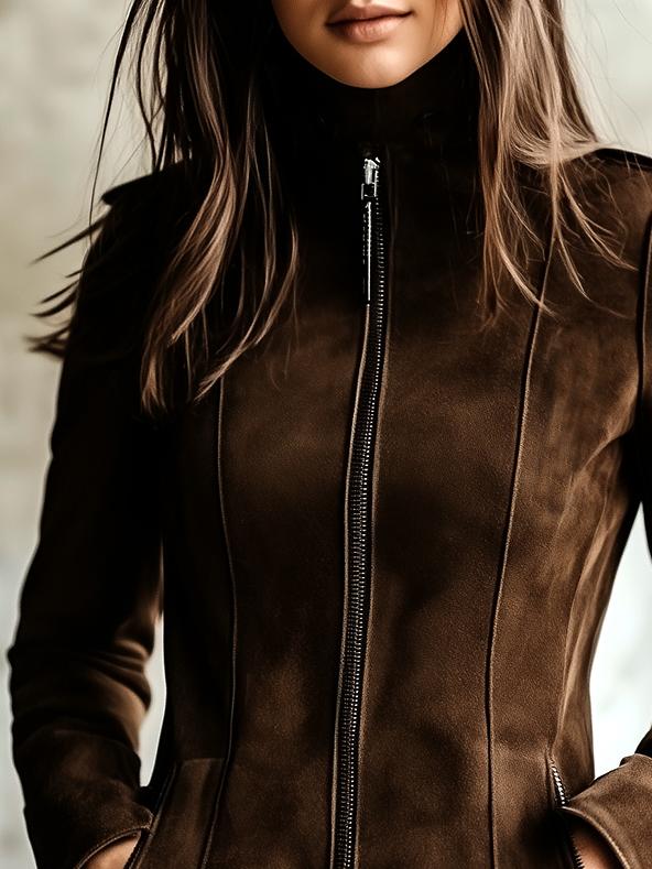 (clearance) Vintage Waist-cinched Double Zipper Suede Jacket